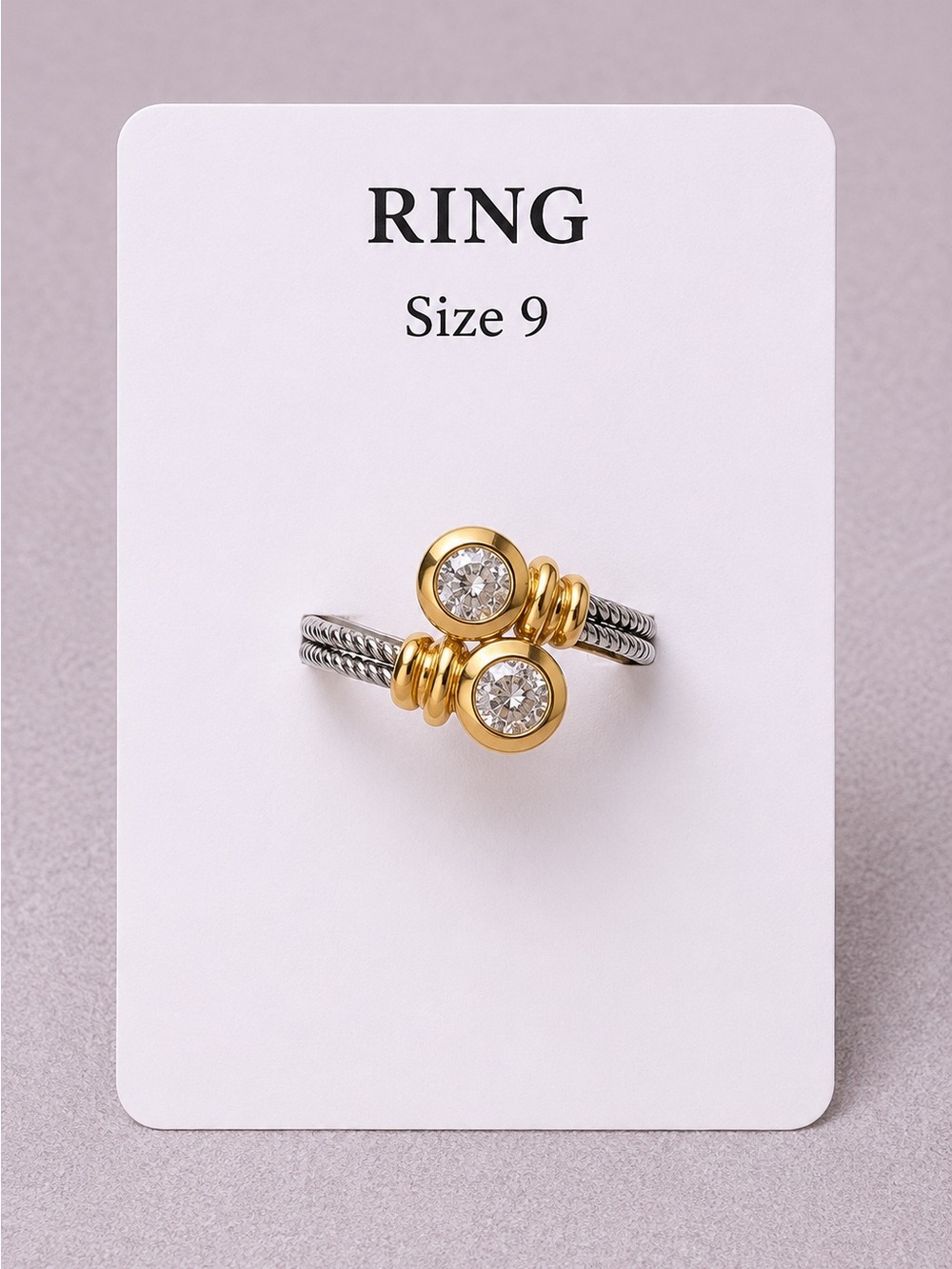 Classic Two-Stone Gold & Silver Ring - Size 9 - Picture 2 of 6